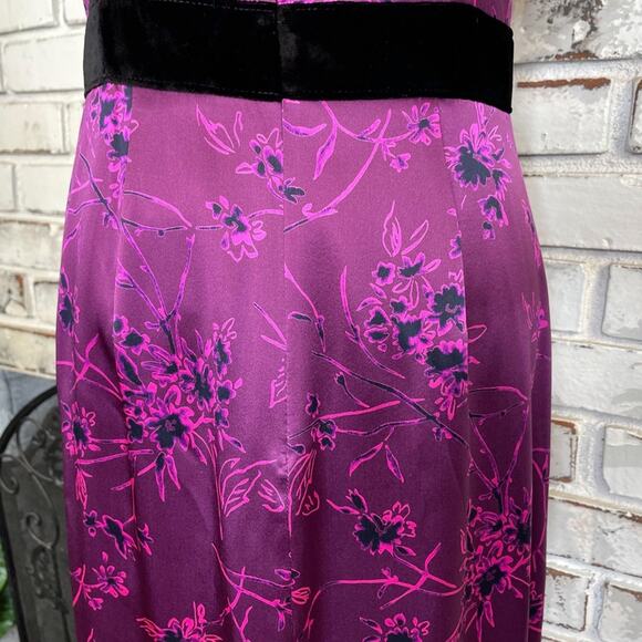 Cinq a Sept Lara Raspberry Multi Floral Silk Ruffle Purple V-neck Midi Dress - Picture 8 of 11